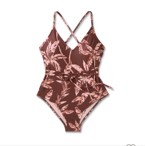 Kona Sol Women's Wrap Waist Medium Coverage One Piece Swimsuit - Brown - Picture 3 of 15